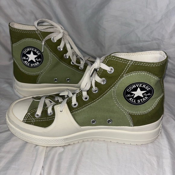 Converse Olive Green High-Tops with White Trim - Picture 3 of 6